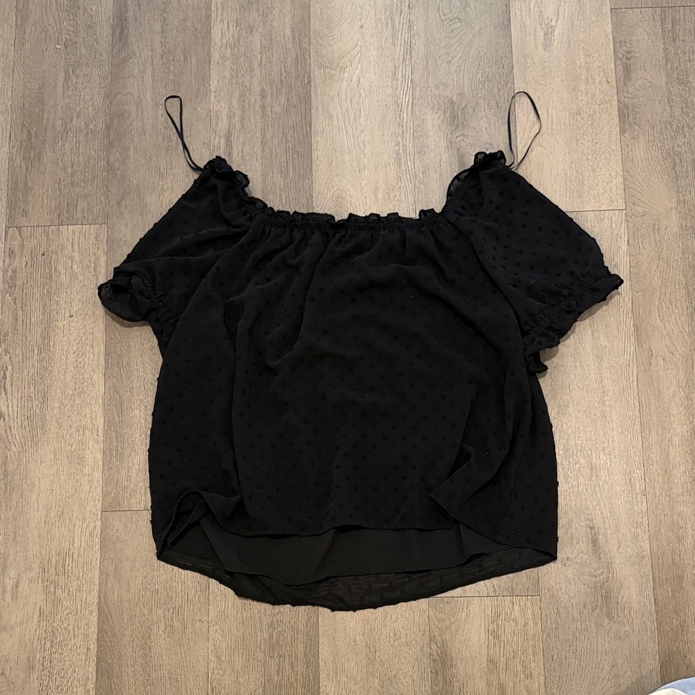 Black Swiss Dot Off-Shoulder Women's Top